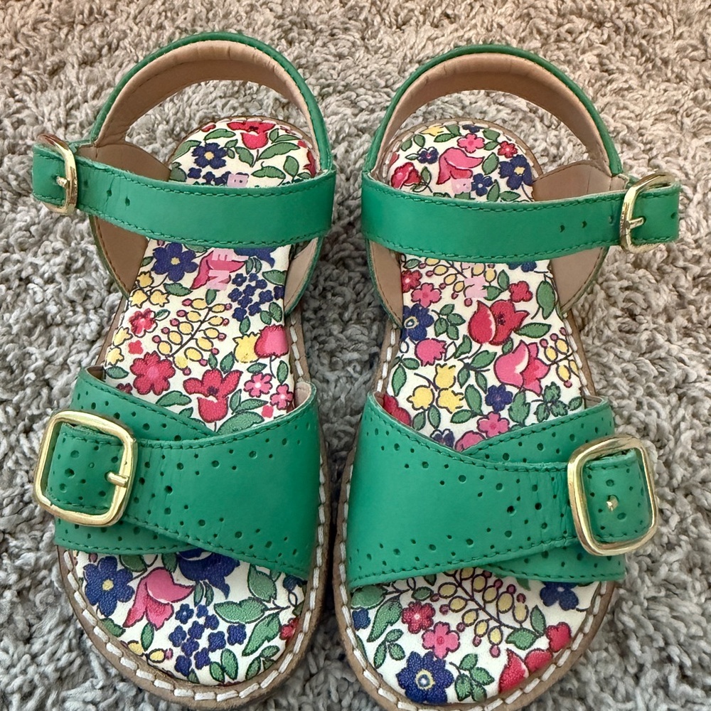 Mini Boden Green Sandals with Floral Pattern